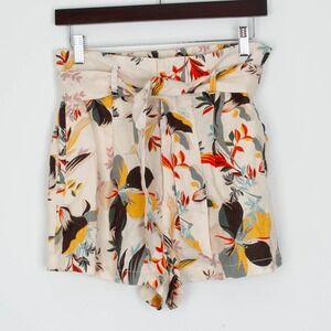 Cynthia Rowley Womens Floral Print Linen Blend High Waist Paperbag Shorts Size S